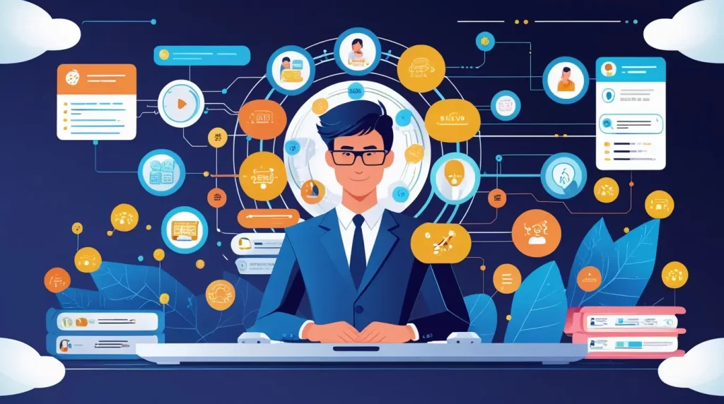 تصویر یک پسر به همراه محتواهای دورش در مطلب شاخه های دیجیتال مارکتینگ