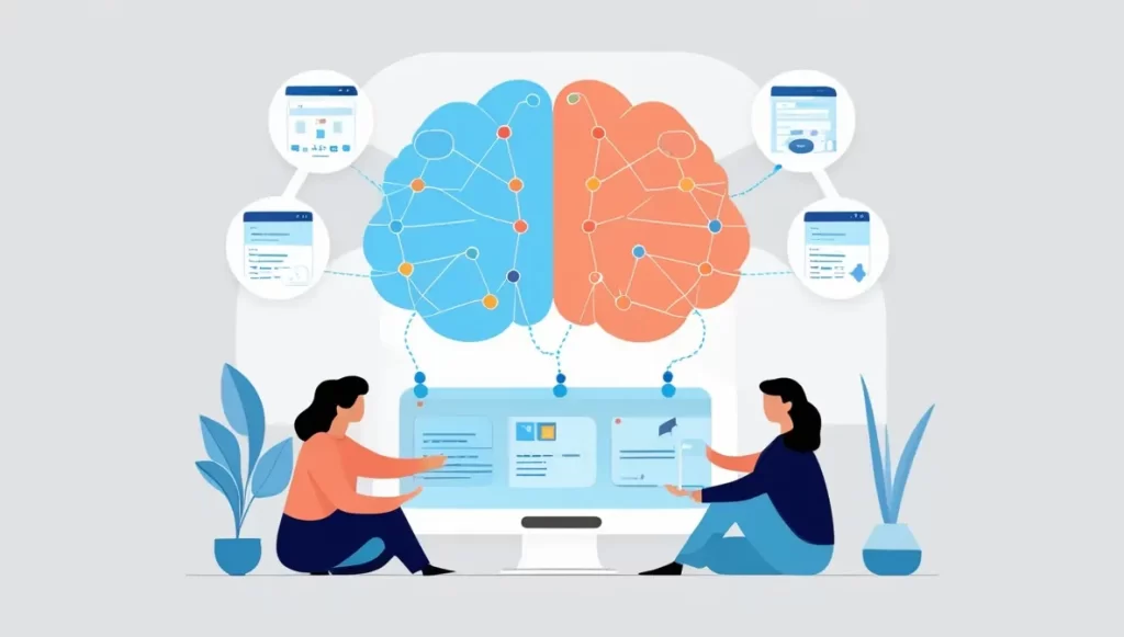 تصویر دو دختر که در حال نگاه کردن به تابلو گراف دانش گوگل هستند