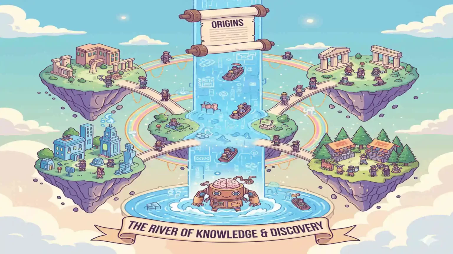 تصویر تعدادی چزیره و رودخانه بین انها که انهارا به یک ستون متصل میکند در مطلب گراف دانش گوگل چیست؟